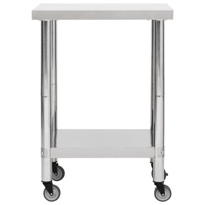 vidaXL Table de travail de cuisine avec roues 60x45x85 cm Inox