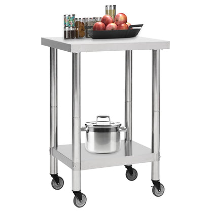 vidaXL Table de travail de cuisine avec roues 60x60x85 cm Inox