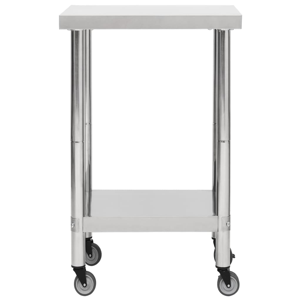 vidaXL Table de travail de cuisine avec roues 60x60x85 cm Inox