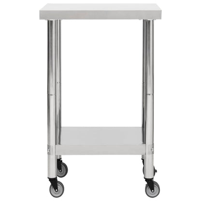 vidaXL Table de travail de cuisine avec roues 60x60x85 cm Inox