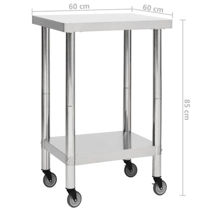 vidaXL Table de travail de cuisine avec roues 60x60x85 cm Inox