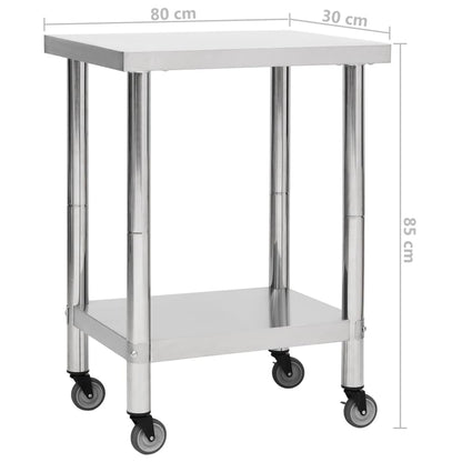 vidaXL Table de travail de cuisine avec roues 80x30x85 cm Inox