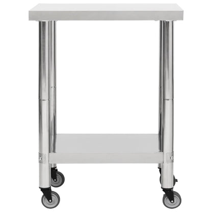 vidaXL Table de travail de cuisine avec roues 80x45x85 cm Inox