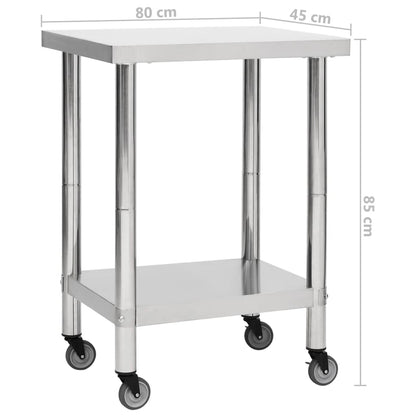 vidaXL Table de travail de cuisine avec roues 80x45x85 cm Inox