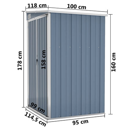 vidaXL Remise de jardin murale Gris 118x100x178 cm Acier galvanisé