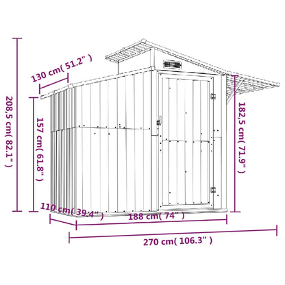vidaXL Abri de jardin Marron 270x130x208,5 cm Acier galvanisé