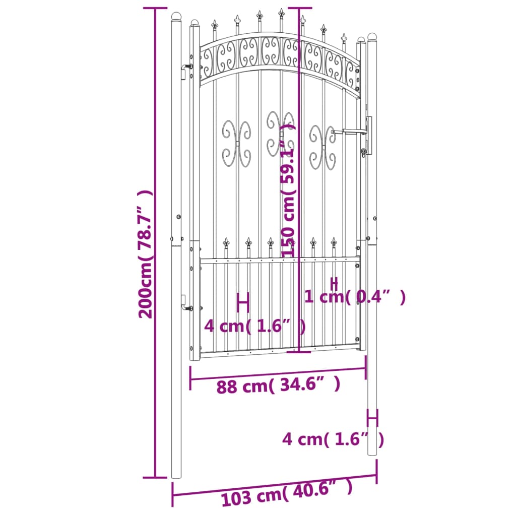 vidaXL Portail et sommet de lance Noir 103x200 cm Acier enduit poudre
