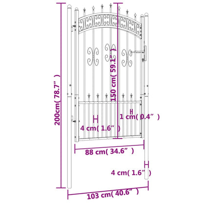 vidaXL Portail et sommet de lance Noir 103x200 cm Acier enduit poudre