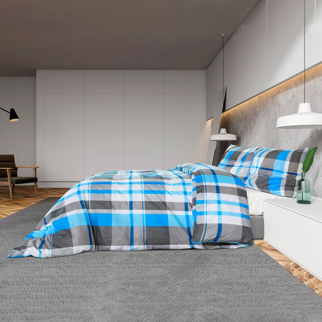 vidaXL Ensemble de housse de couette Bleu et gris 240x220 cm Coton