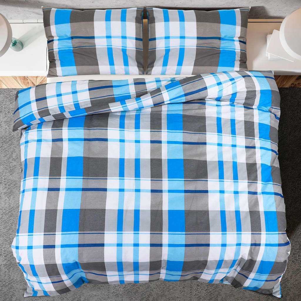 vidaXL Ensemble de housse de couette Bleu et gris 240x220 cm Coton
