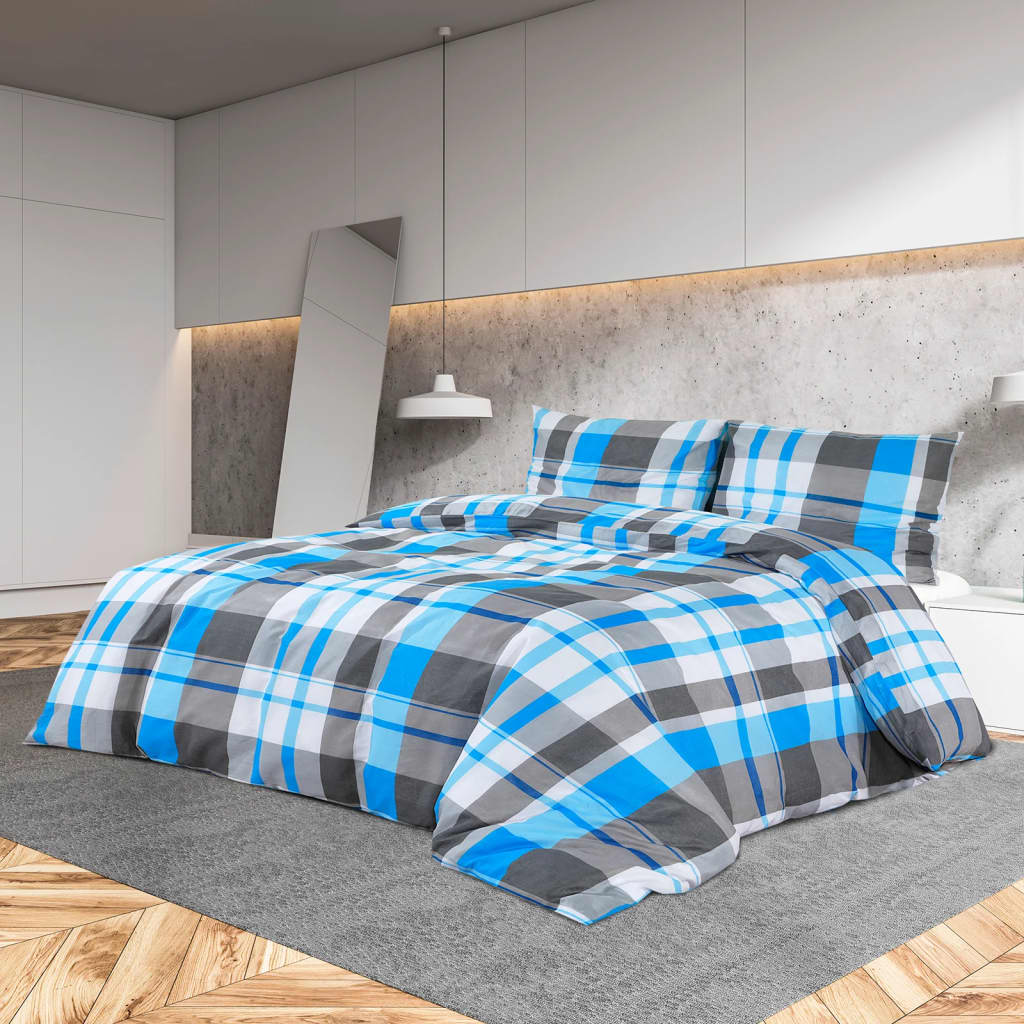 vidaXL Ensemble de housse de couette Bleu et gris 240x220 cm Coton