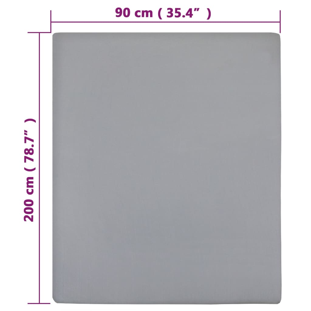 vidaXL Draps-housses Jersey 2 pcs Gris 90x200 cm Coton