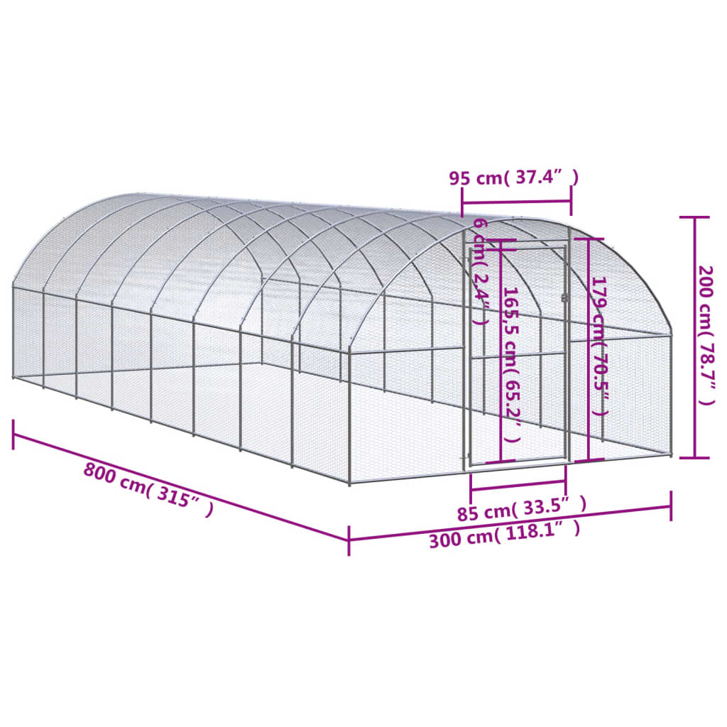 vidaXL Poulailler d'extérieur 3x8x2 m Acier galvanisé