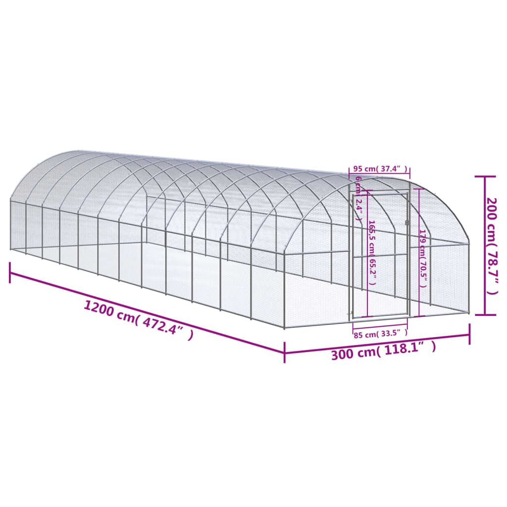 vidaXL Poulailler d'extérieur 3x12x2 m Acier galvanisé