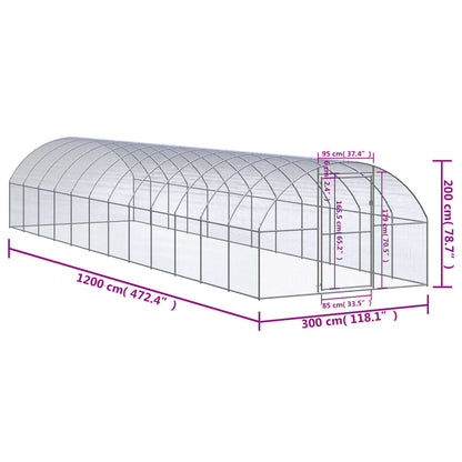 vidaXL Poulailler d'extérieur 3x12x2 m Acier galvanisé