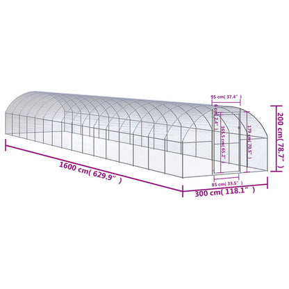 vidaXL Poulailler d'extérieur 3x16x2 m Acier galvanisé