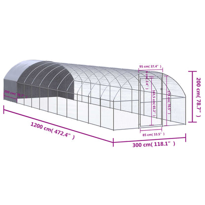 vidaXL Poulailler d'extérieur 3x12x2 m Acier galvanisé