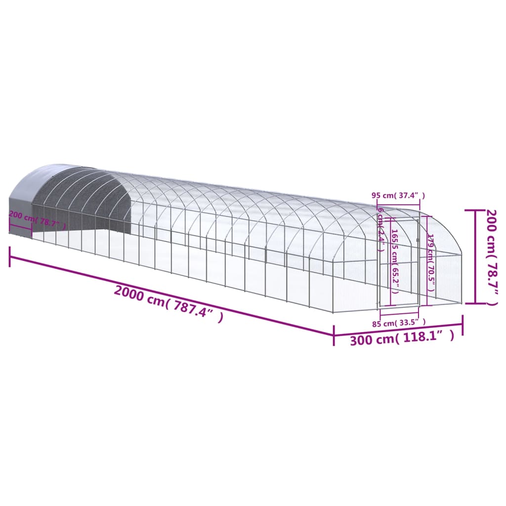 vidaXL Poulailler d'extérieur 3x20x2 m Acier galvanisé
