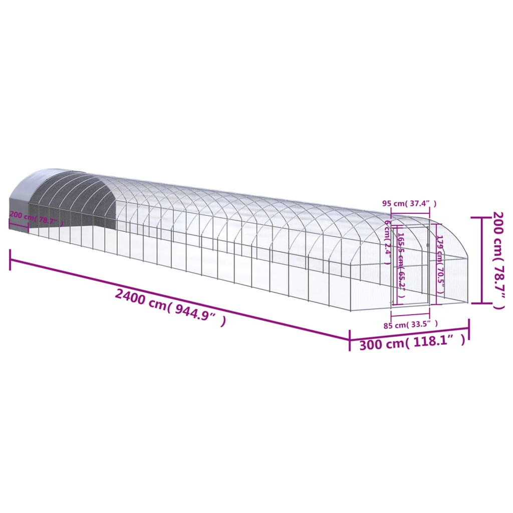vidaXL Poulailler d'extérieur 3x24x2 m Acier galvanisé