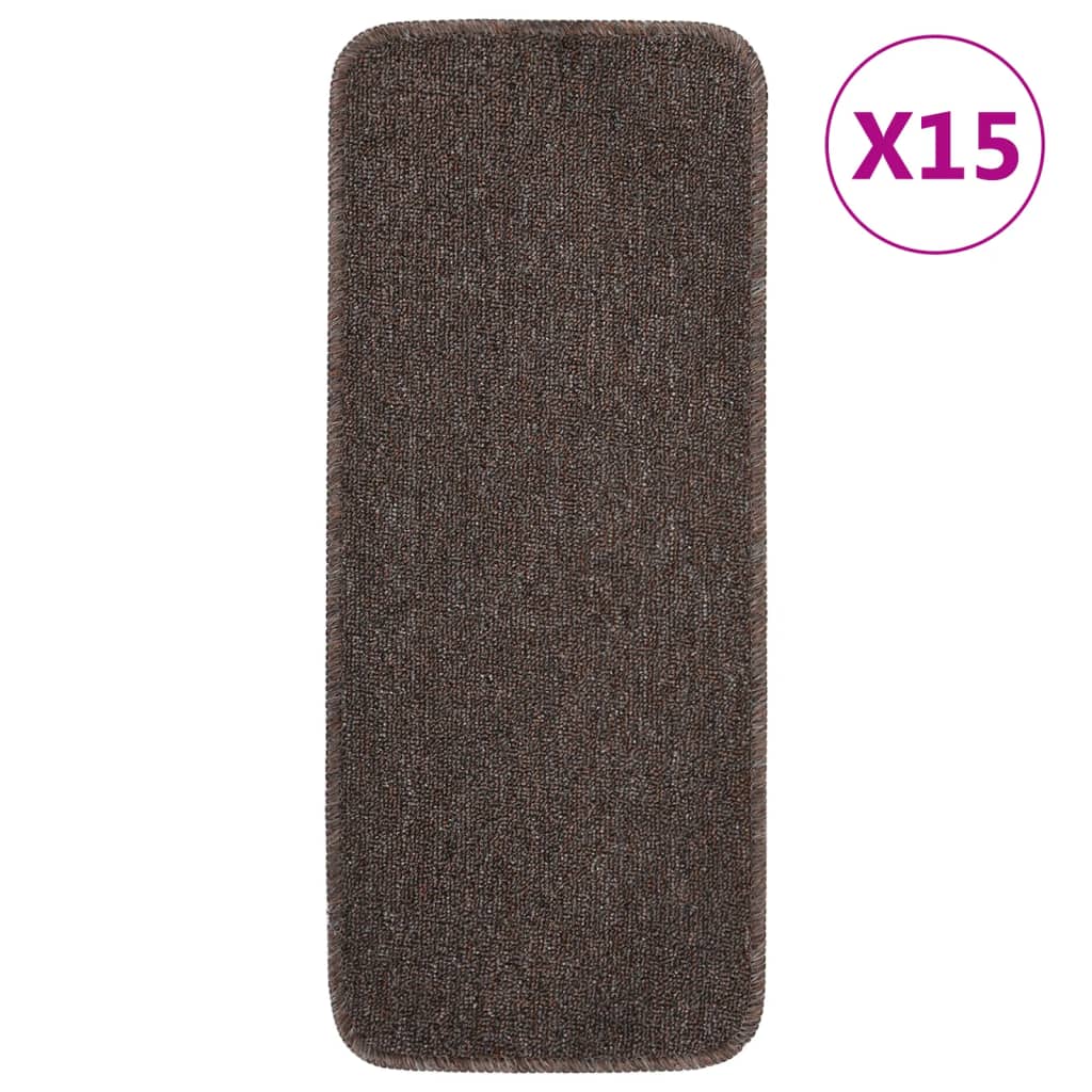 vidaXL Tapis escalier antidérapants 15pcs 60x25cm Marron Rectangulaire