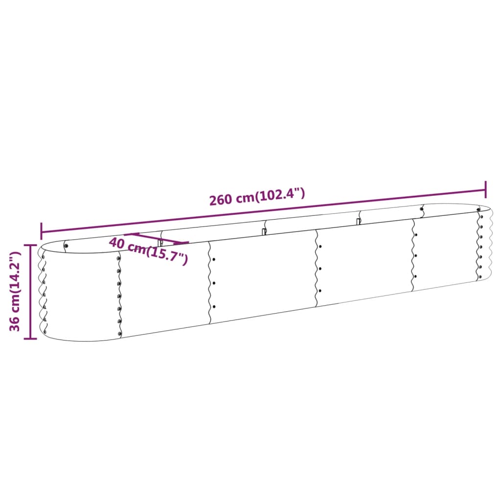 vidaXL Lit surélevé de jardin Acier enduit de poudre 260x40x36 cm gris