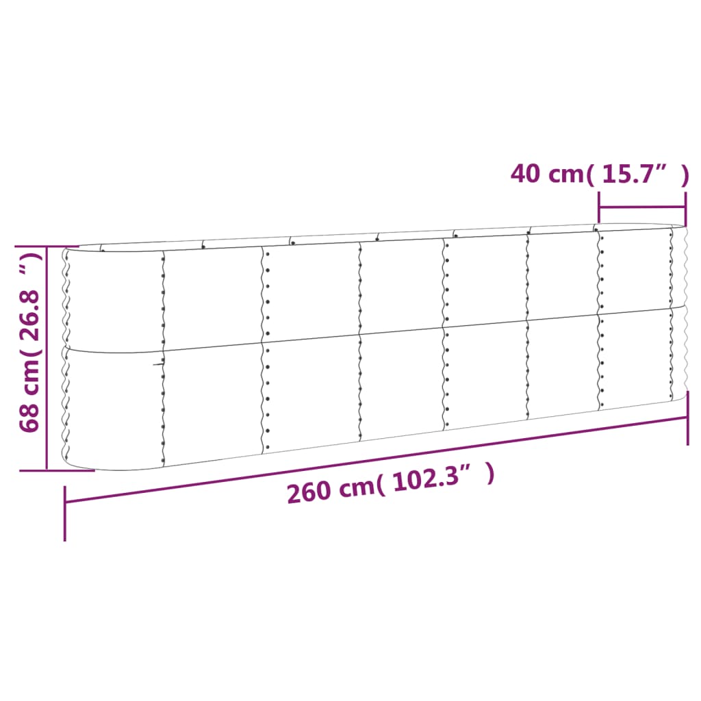 vidaXL Lit surélevé de jardin Acier enduit de poudre 260x40x68 cm gris