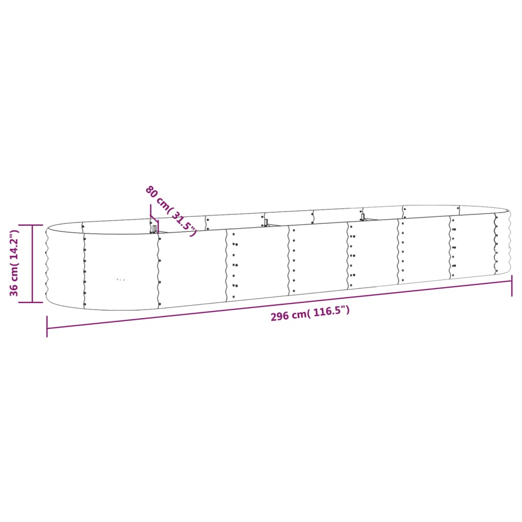 vidaXL Lit surélevé de jardin Acier enduit de poudre 296x80x36 cm Vert