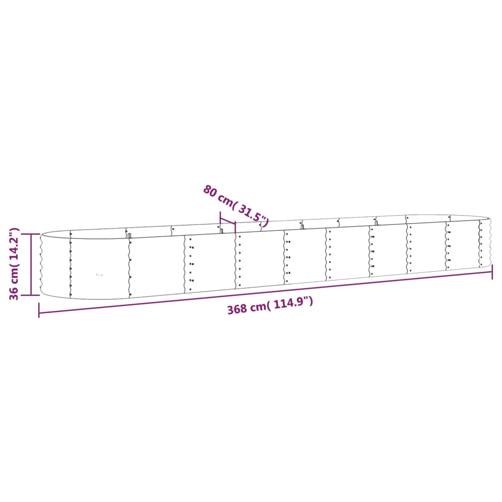 vidaXL Lit surélevé de jardin Acier enduit de poudre 368x80x36 cm Vert