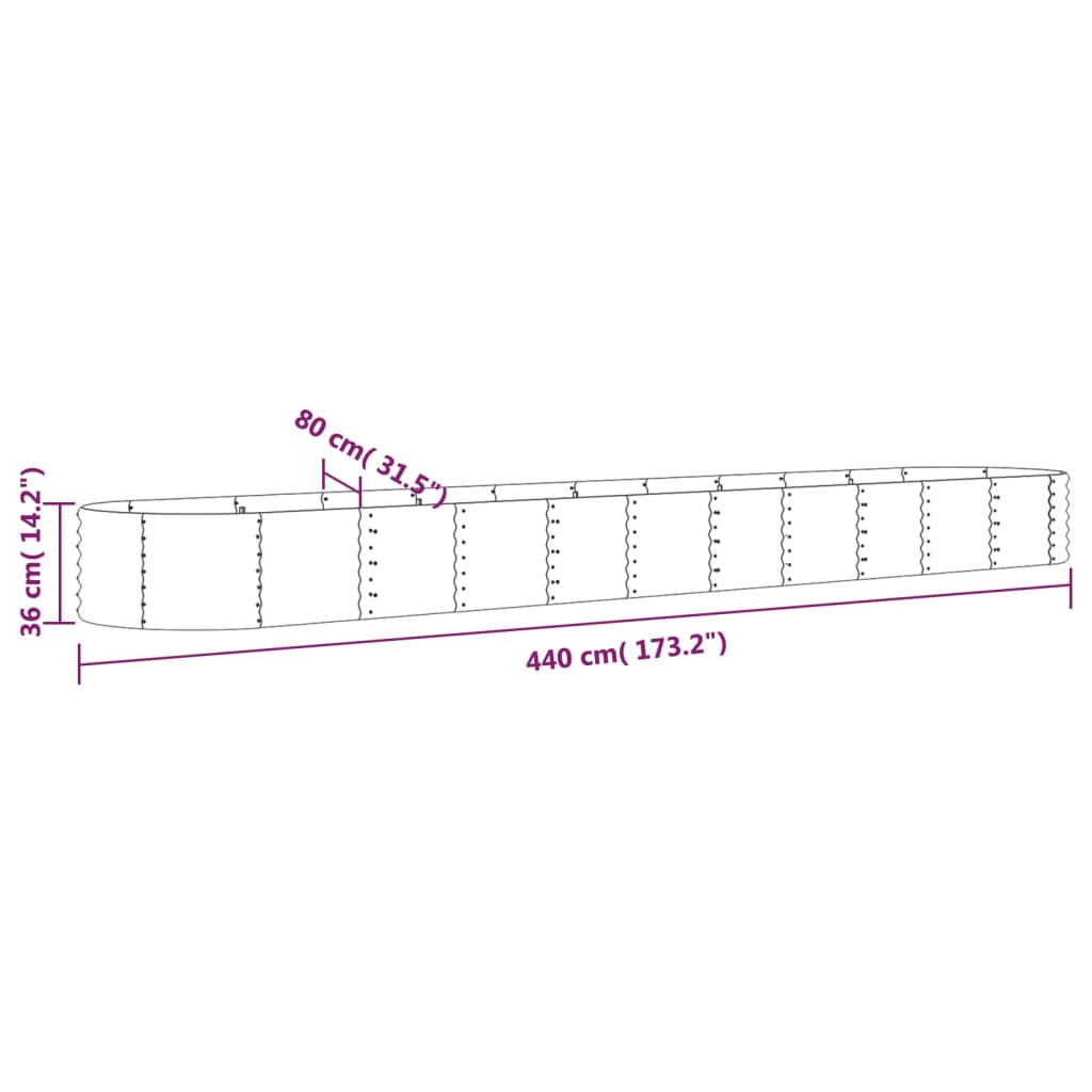vidaXL Lit surélevé de jardin Acier enduit de poudre 440x80x36 cm gris
