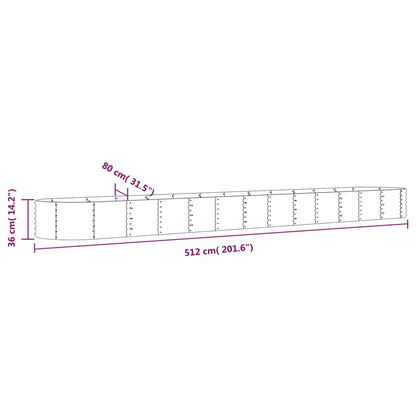 vidaXL Lit surélevé de jardin Acier enduit de poudre 512x80x36 cm gris