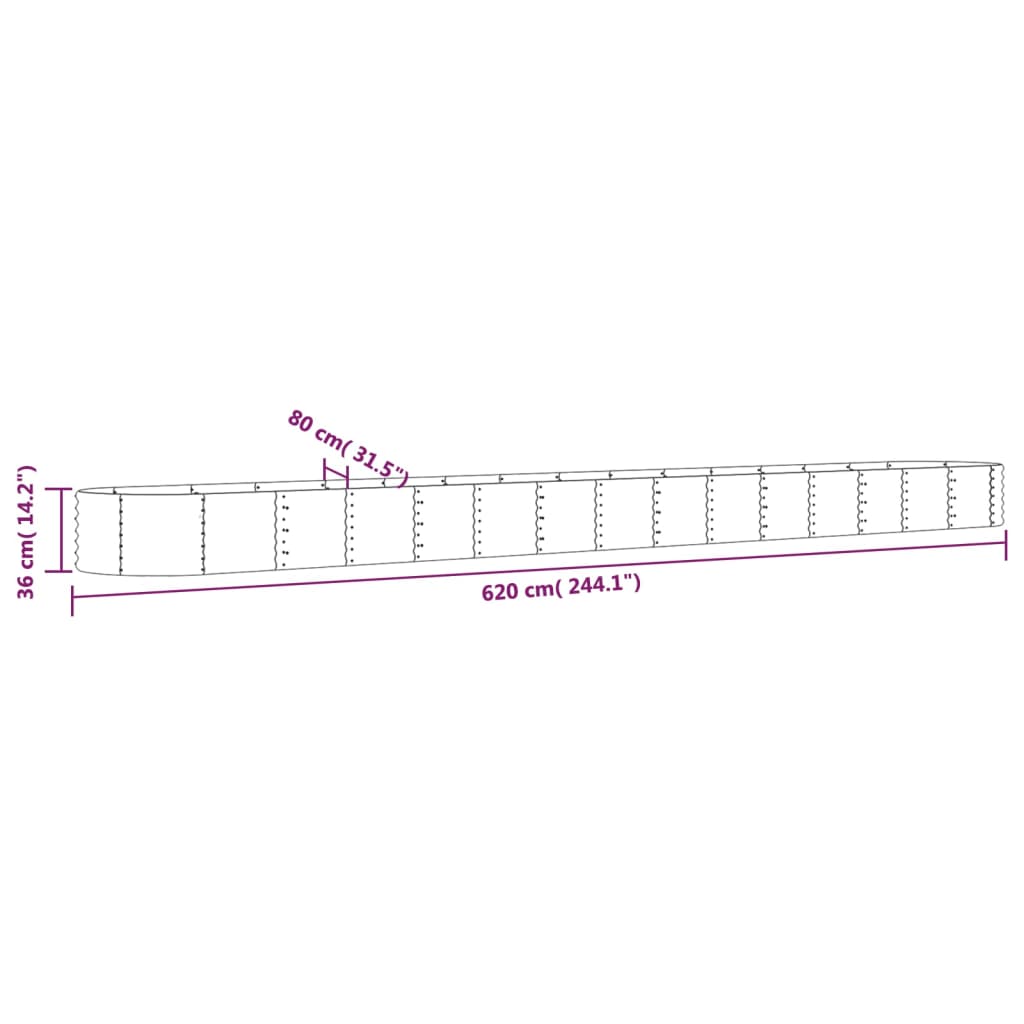 vidaXL Lit surélevé de jardin Acier enduit de poudre 620x80x36 cm Vert