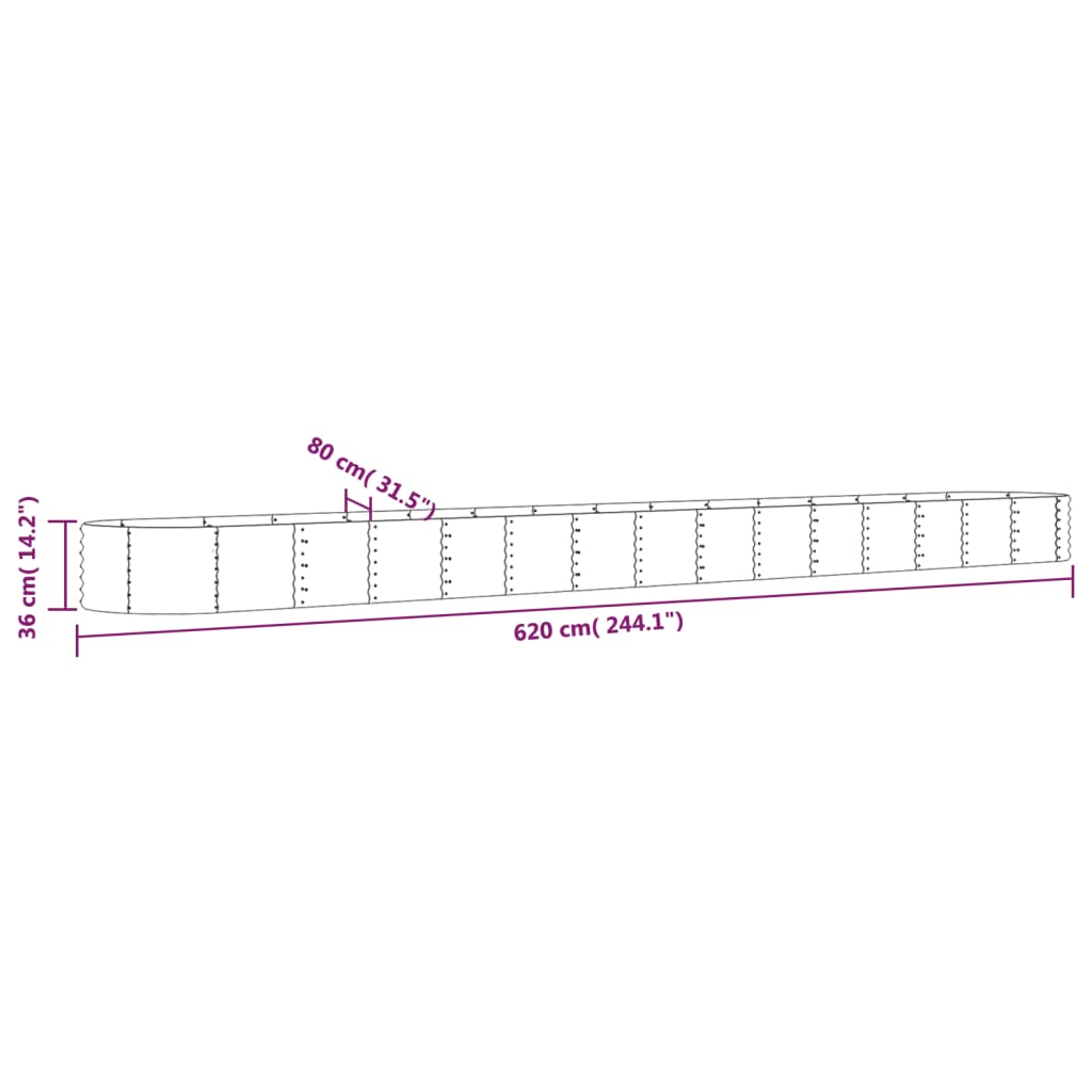 vidaXL Lit surélevé de jardin Acier enduit de poudre 620x80x36 cm gris