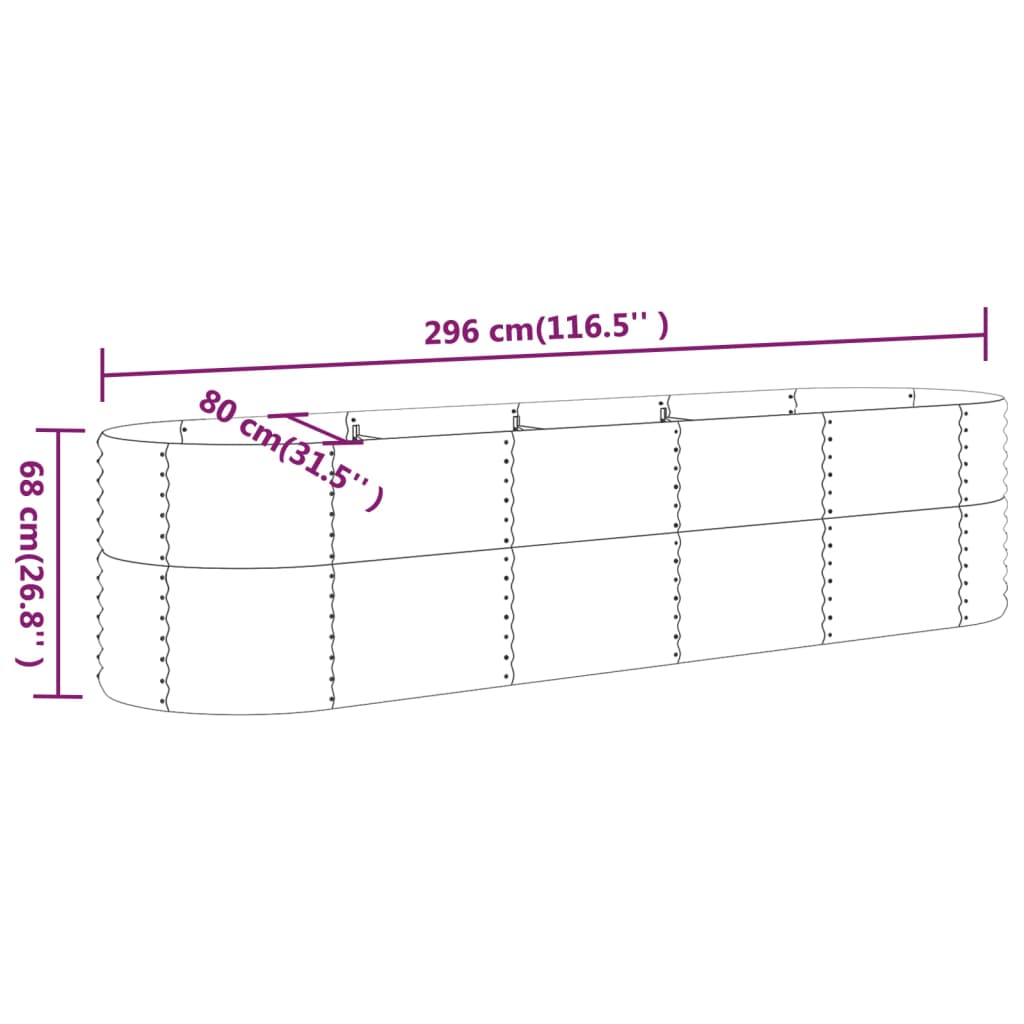 vidaXL Lit surélevé de jardin Acier enduit de poudre 296x80x68 cm Vert
