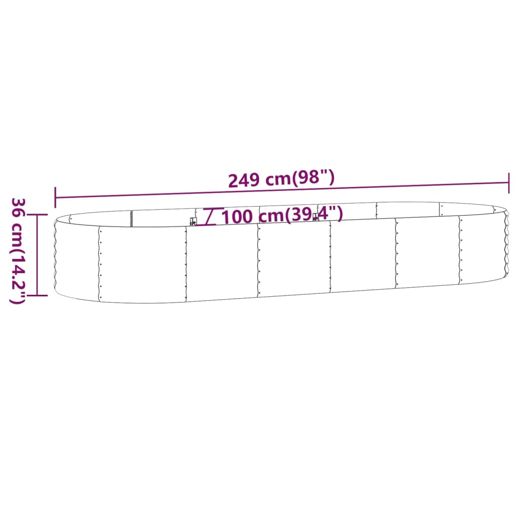 vidaXL Lit surélevé de jardin Acier enduit de poudre 249x100x36cm Vert