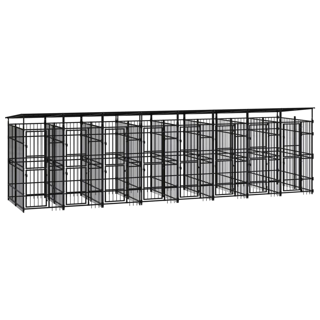 vidaXL Chenil d'extérieur avec toit pour chiens Acier 14,75 m²