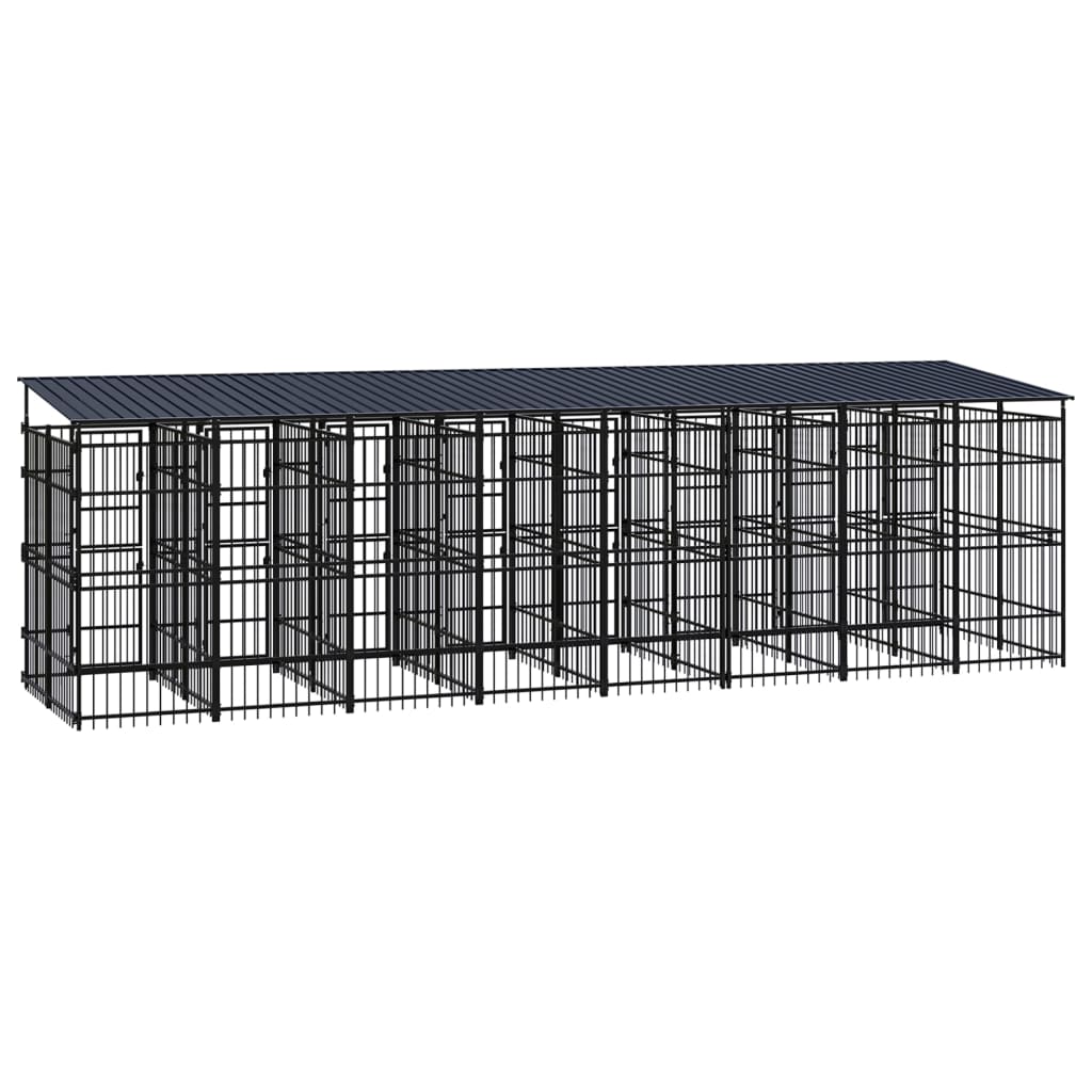 vidaXL Chenil d'extérieur avec toit pour chiens Acier 14,75 m²