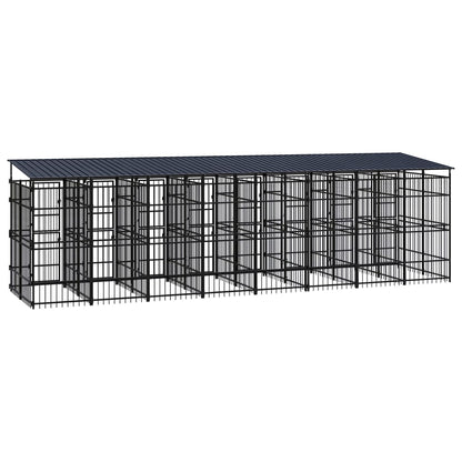 vidaXL Chenil d'extérieur avec toit pour chiens Acier 14,75 m²