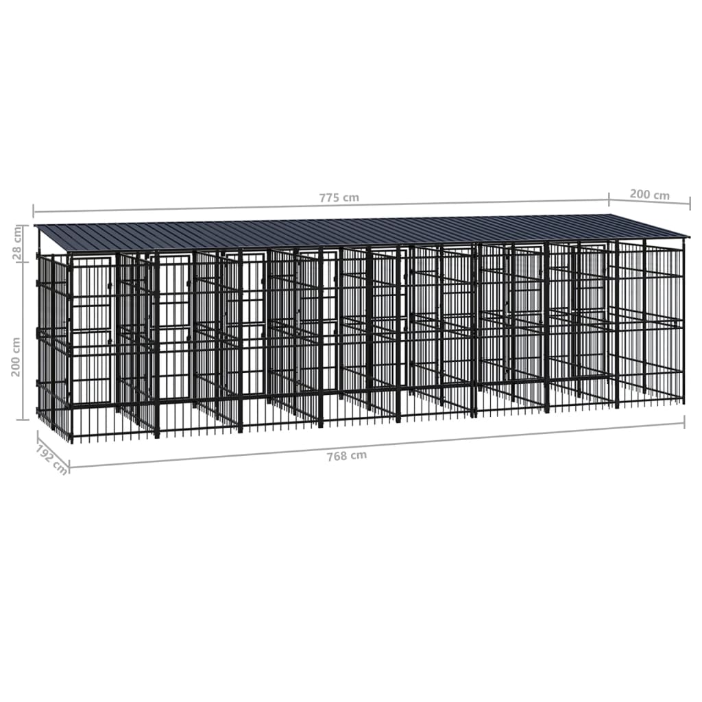 vidaXL Chenil d'extérieur avec toit pour chiens Acier 14,75 m²