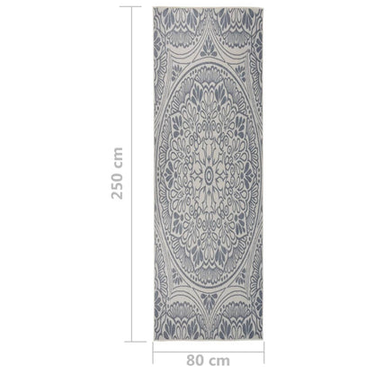 vidaXL Tapis à tissage plat d'extérieur 80x250 cm Motif bleu