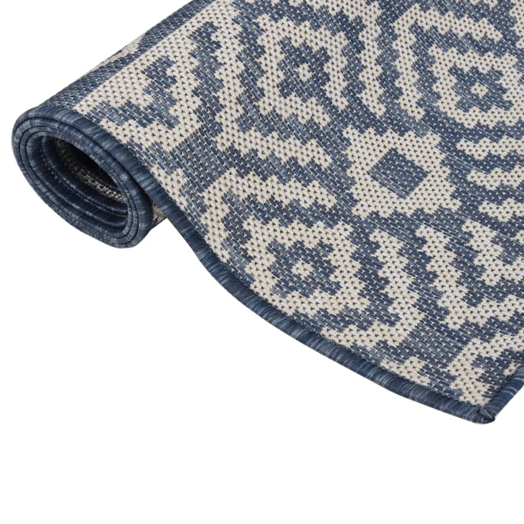 vidaXL Tapis à tissage plat d'extérieur 80x250 cm Rayures bleues
