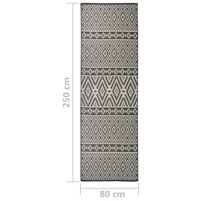 vidaXL Tapis à tissage plat d'extérieur 80x250 cm Rayures noires
