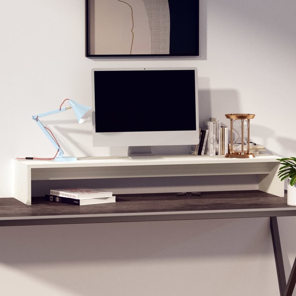 vidaXL Support de moniteur Blanc 100x27x15 cm Bois de pin solide