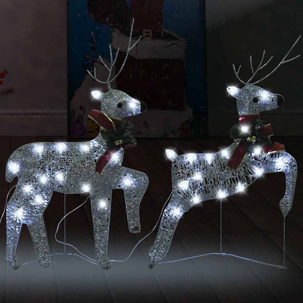 vidaXL Rennes de Noël 2 pcs Argenté 40 LED