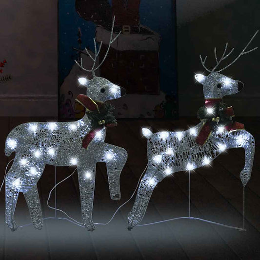 vidaXL Rennes de Noël 2 pcs Argenté 40 LED