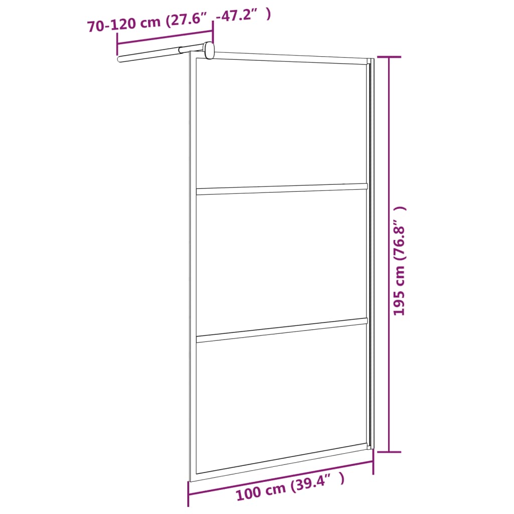 vidaXL Paroi de douche 100x195 cm Verre ESG demi-dépoli Noir