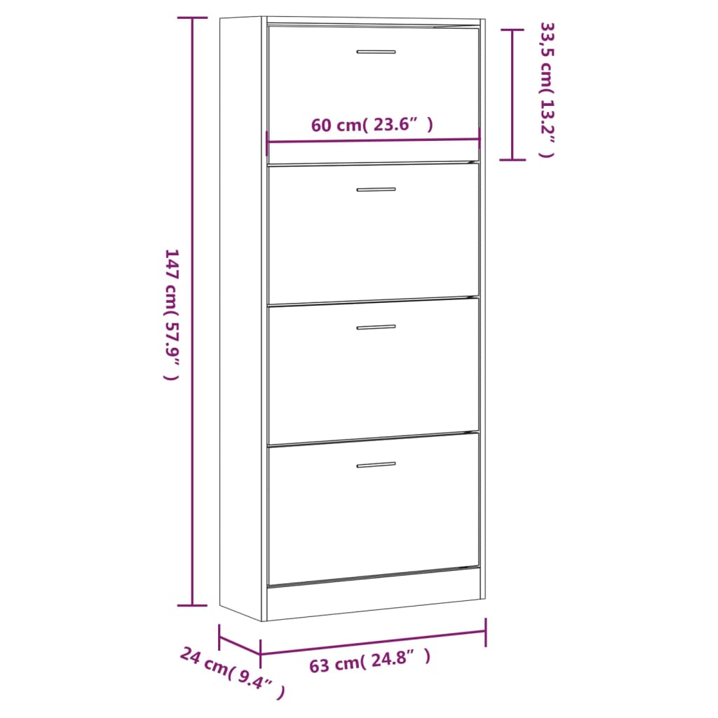 vidaXL Armoire à chaussures Gris béton 63x24x147 cm Bois d'ingénierie