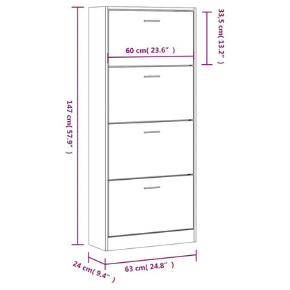 vidaXL Armoire à chaussures Gris béton 63x24x147 cm Bois d'ingénierie