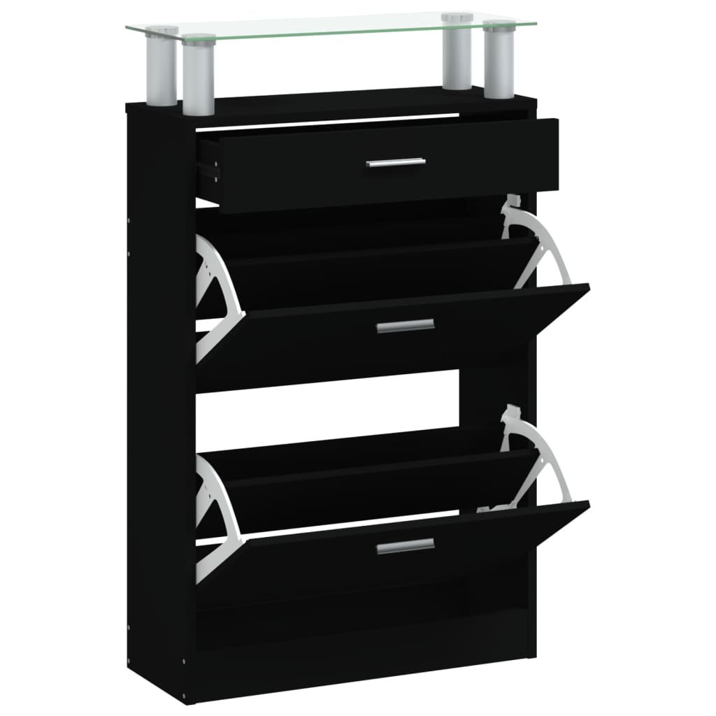 vidaXL Armoire à chaussures Noir 63x24x104 cm Bois d'ingénierie