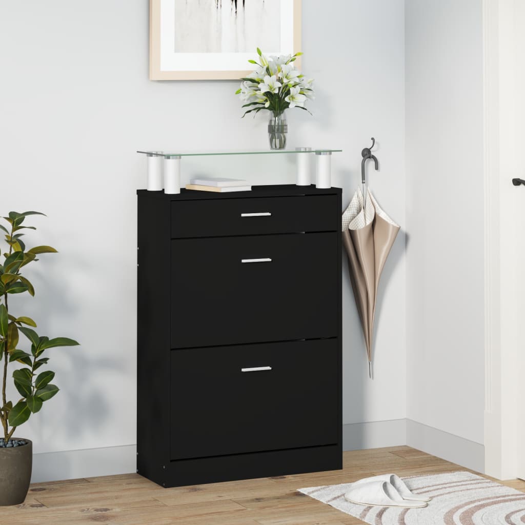vidaXL Armoire à chaussures Noir 63x24x104 cm Bois d'ingénierie