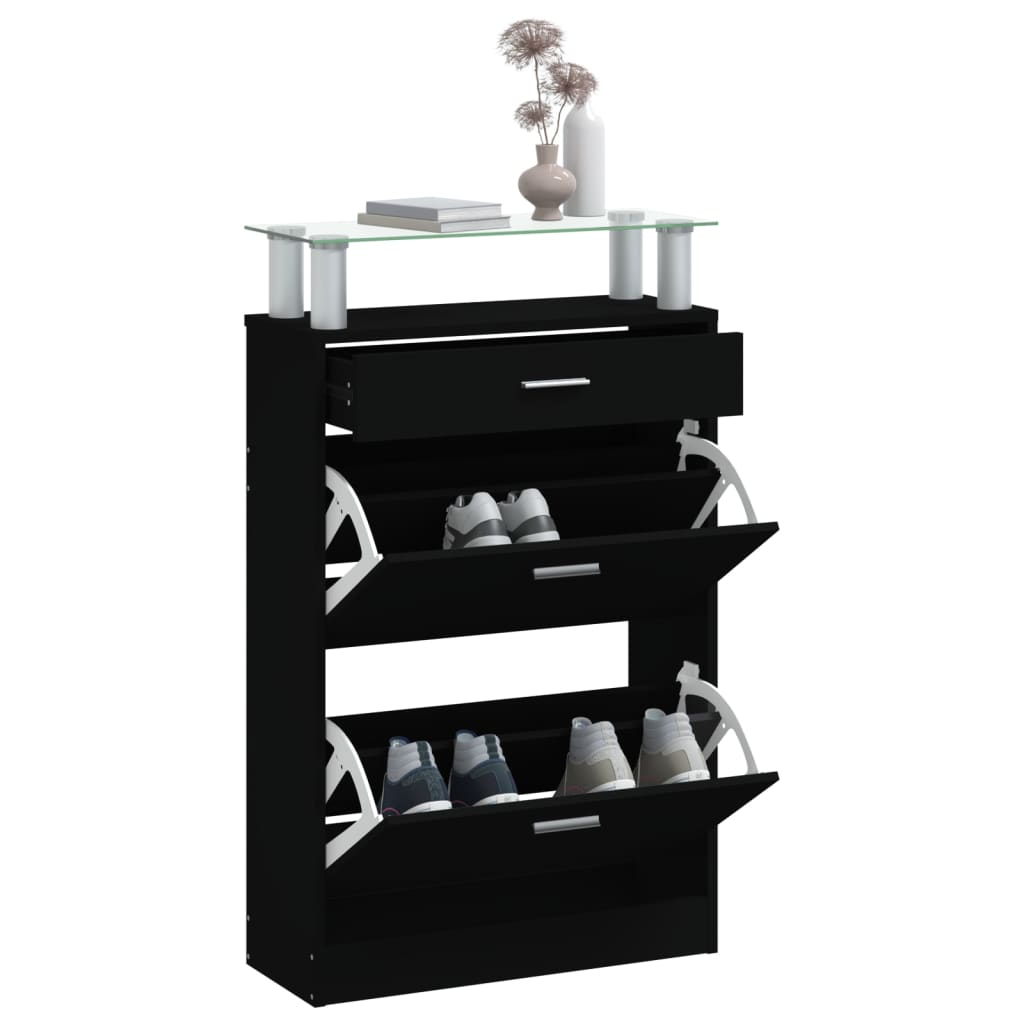 vidaXL Armoire à chaussures Noir 63x24x104 cm Bois d'ingénierie